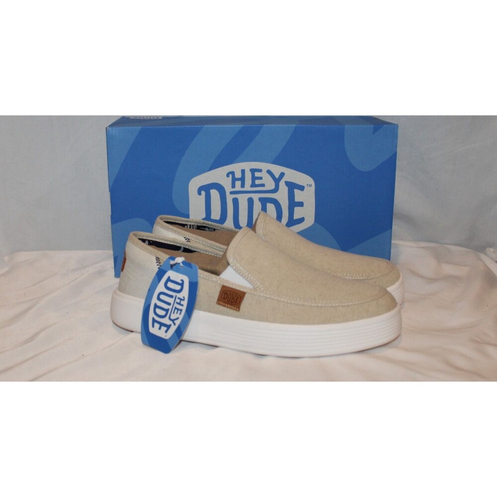 HEY DUDE Men's Size 10 Sunapee Craft slip on Loafers Sneakers Beige NIB